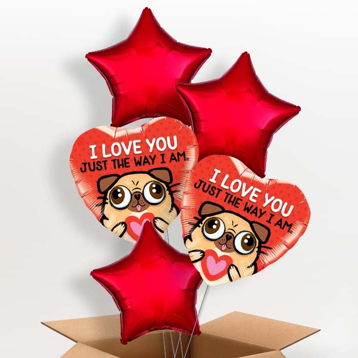 Pug Balloon in a Box (Love) - 5 Balloon | Small Indoor Plants