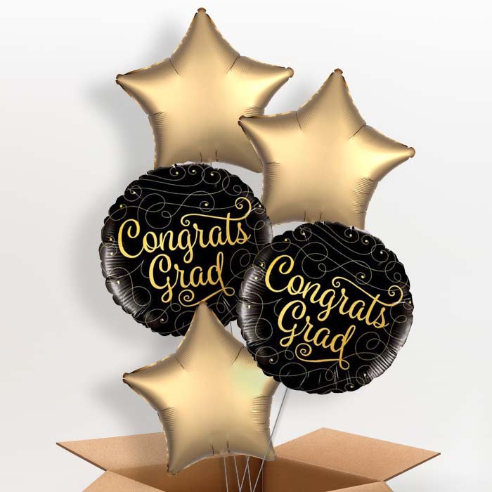 Black and Gold Graduation Balloons Delivered - 5 Balloon | Small Indoor Plants