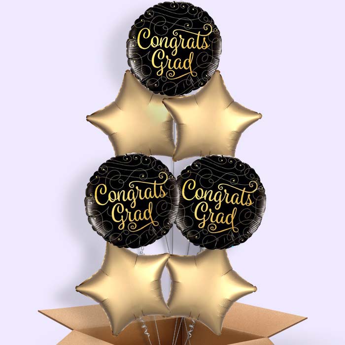 Black and Gold Graduation Balloons Delivered - 7 Balloon | Small Indoor Plants
