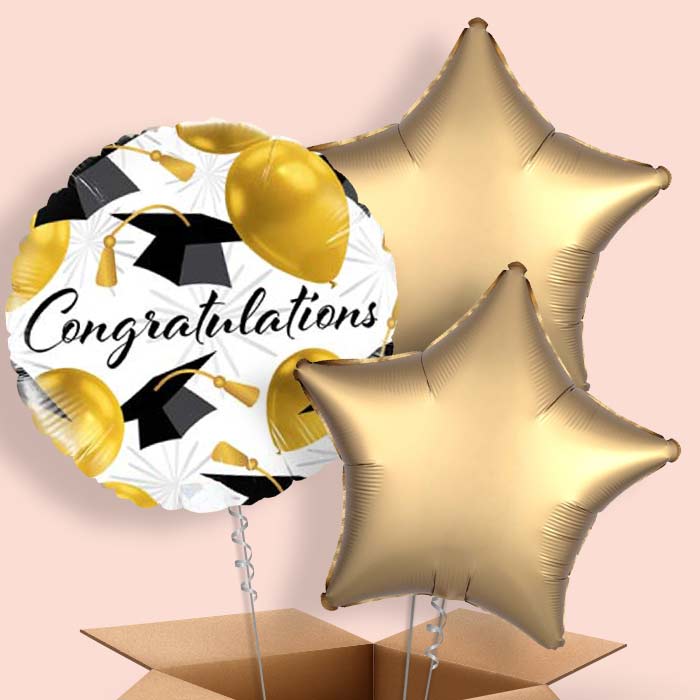 Caps Graduation Helium Balloons in a Box - 3 Balloon | Small Indoor Plants