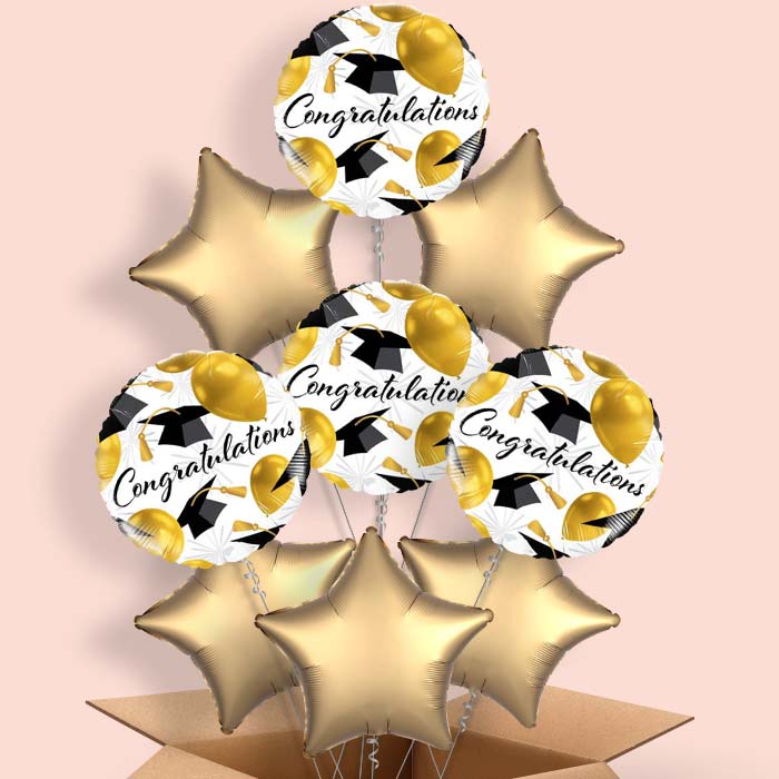 Caps Graduation Helium Balloons in a Box - 9 Balloon | Small Indoor Plants