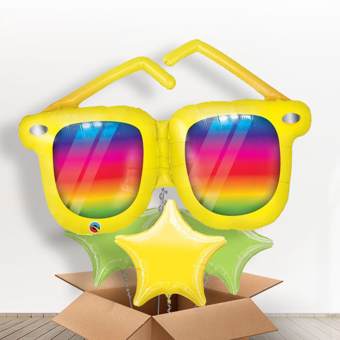 Rainbow Striped Sunglasses Giant Shaped Balloon in a Box Gift - With 3 Themed Balloons | Small Indoor Plants