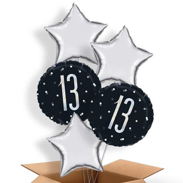 Black & Silver 13th Birthday Balloon in a Box - 5 Balloon | Small Indoor Plants