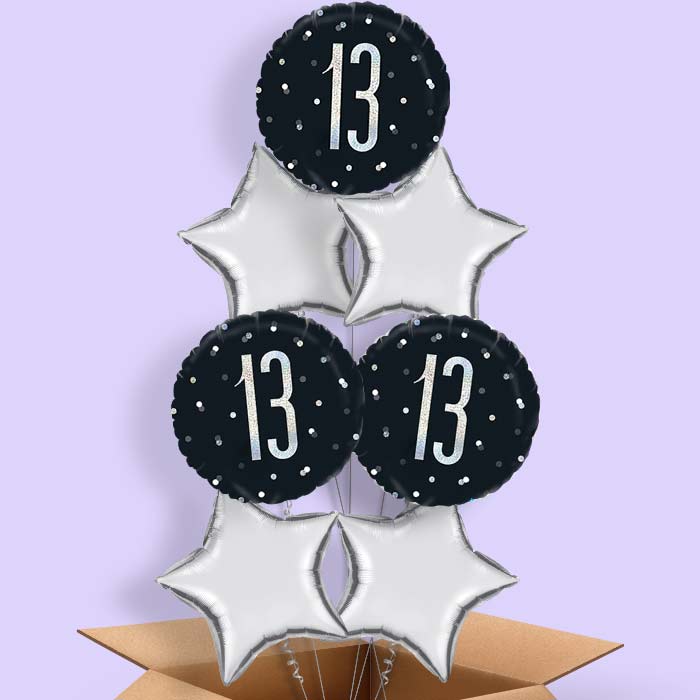 Black & Silver 13th Birthday Balloon in a Box - 7 Balloon | Small Indoor Plants