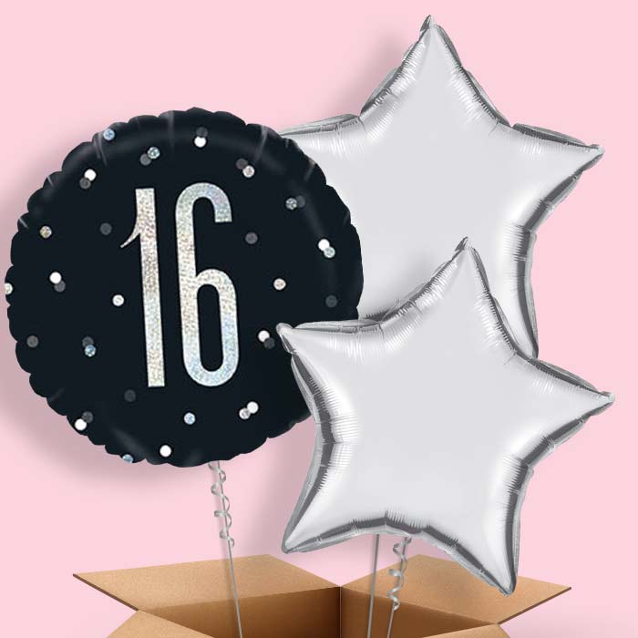 Black & Silver 16th Birthday Balloon in a Box