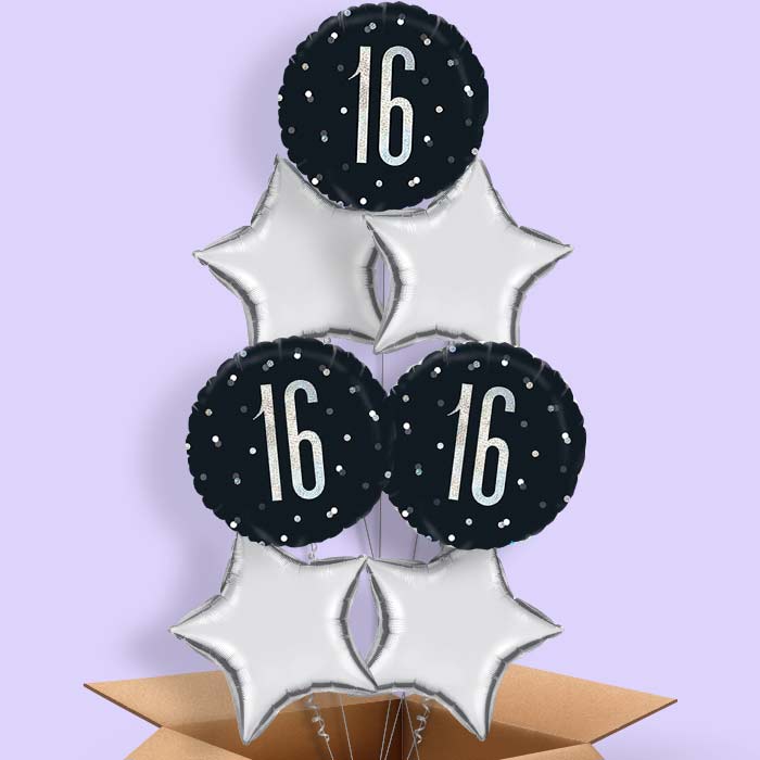 Black & Silver 16th Birthday Balloon in a Box