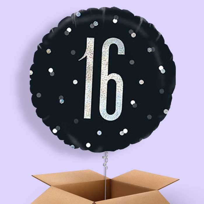 Black & Silver 16th Birthday Balloon in a Box