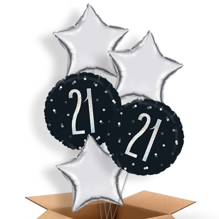 Helium Balloons 21st in a Box - Black Silver