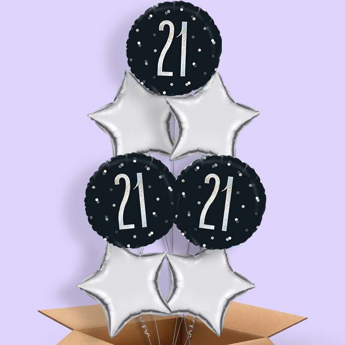 Helium Balloons 21st in a Box - Black Silver