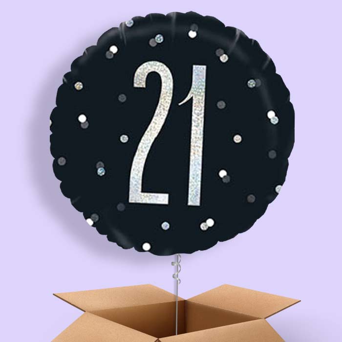 Helium Balloons 21st in a Box - Black Silver