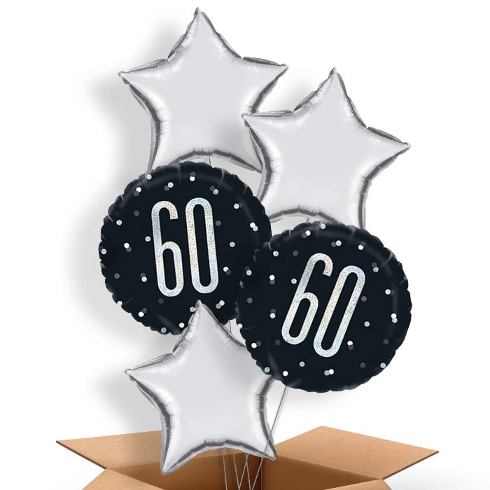 60th Birthday Balloon in a Box - Black and Silver - 5 Balloon | Small Indoor Plants
