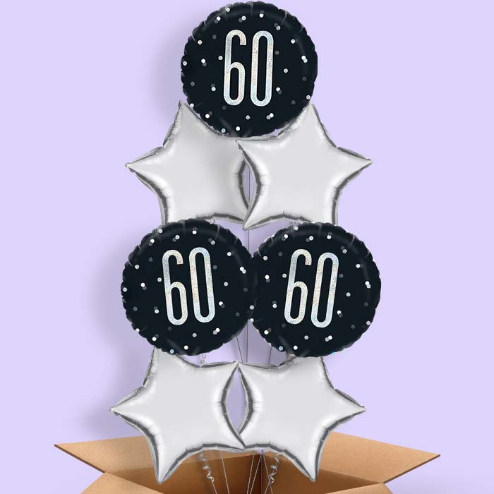 60th Birthday Balloon in a Box - Black and Silver - 7 Balloon | Small Indoor Plants