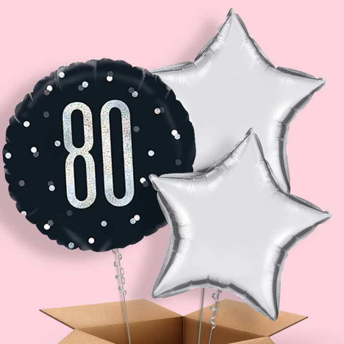 80th Birthday Balloons Delivered - Black Silver