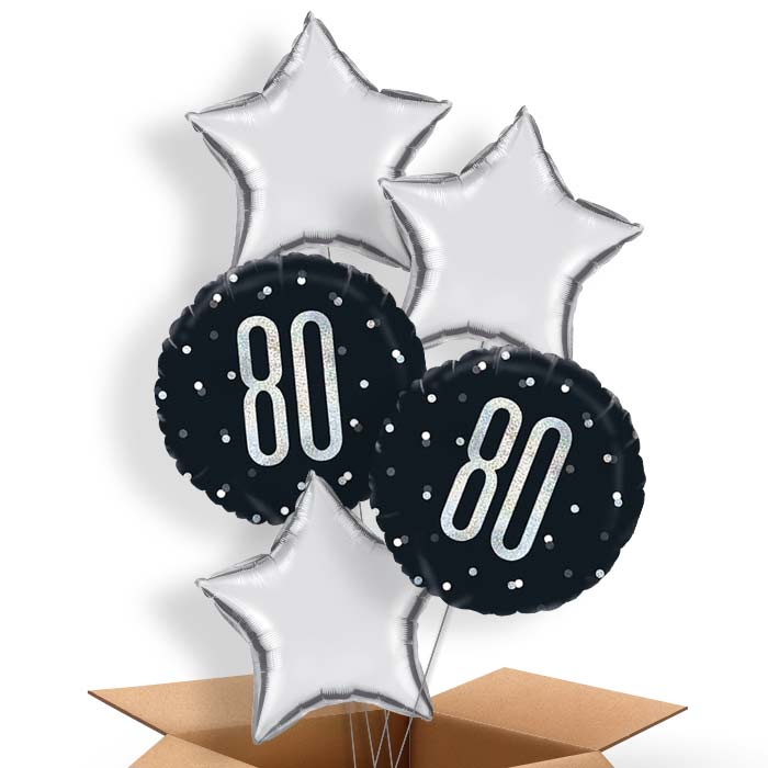80th Birthday Balloons Delivered - Black Silver