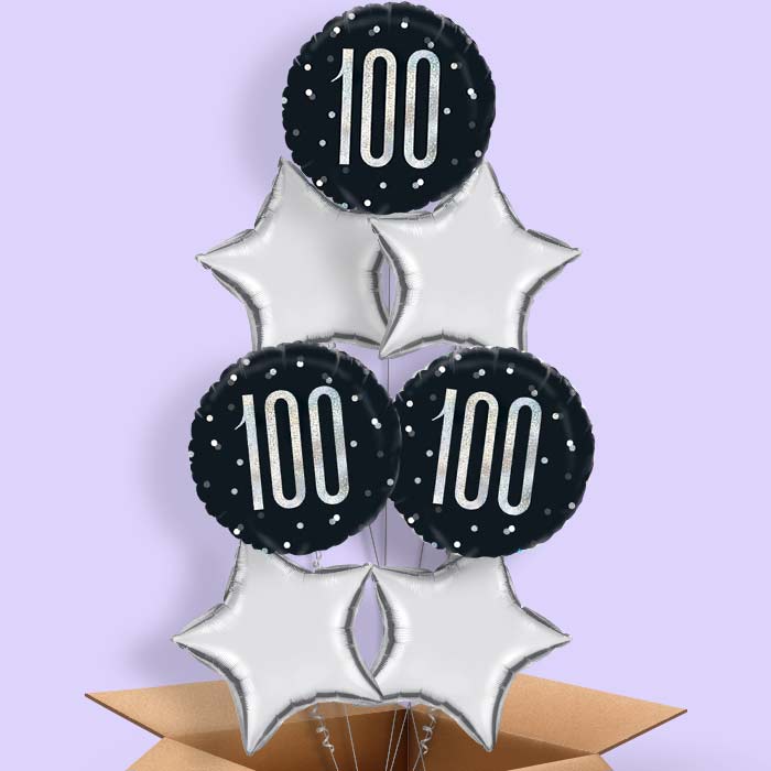 Black & Silver 100th Birthday Balloon in a Box - 7 Balloon | Small Indoor Plants