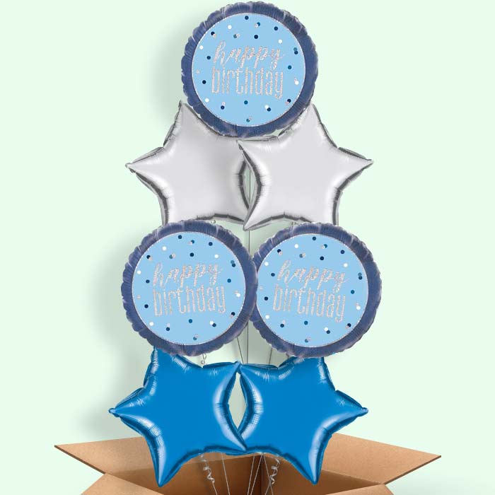 Blue and Silver Holographic Happy Birthday Balloon in a Box - 7 Balloon | Small Indoor Plants