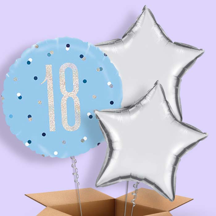 Blue and Silver Holographic 18th Birthday Balloon in a Box - 3 Balloon | Small Indoor Plants