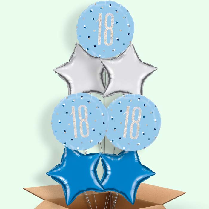 Blue and Silver Holographic 18th Birthday Balloon in a Box - 7 Balloon | Small Indoor Plants