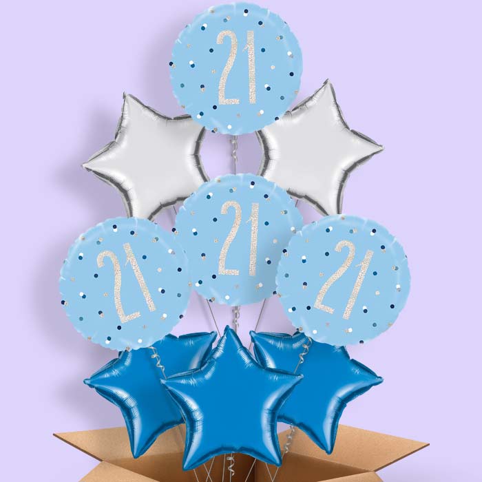 Blue and Silver Holographic 21st Birthday Balloon in a Box - 9 Balloon | Small Indoor Plants