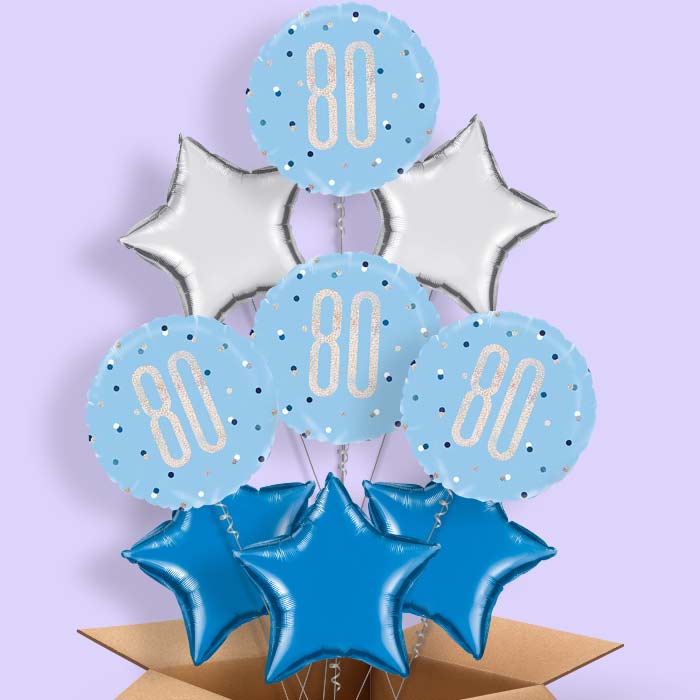 Blue and Silver Holographic 80th Birthday Balloon in a Box - 9 Balloon | Small Indoor Plants