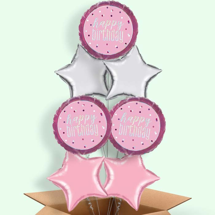 Pink and Silver Holographic Happy Birthday Balloon in a Box - 7 Balloon | Small Indoor Plants