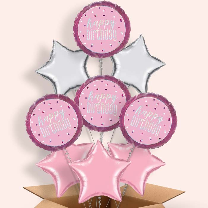 Pink and Silver Holographic Happy Birthday Balloon in a Box - 9 Balloon | Small Indoor Plants
