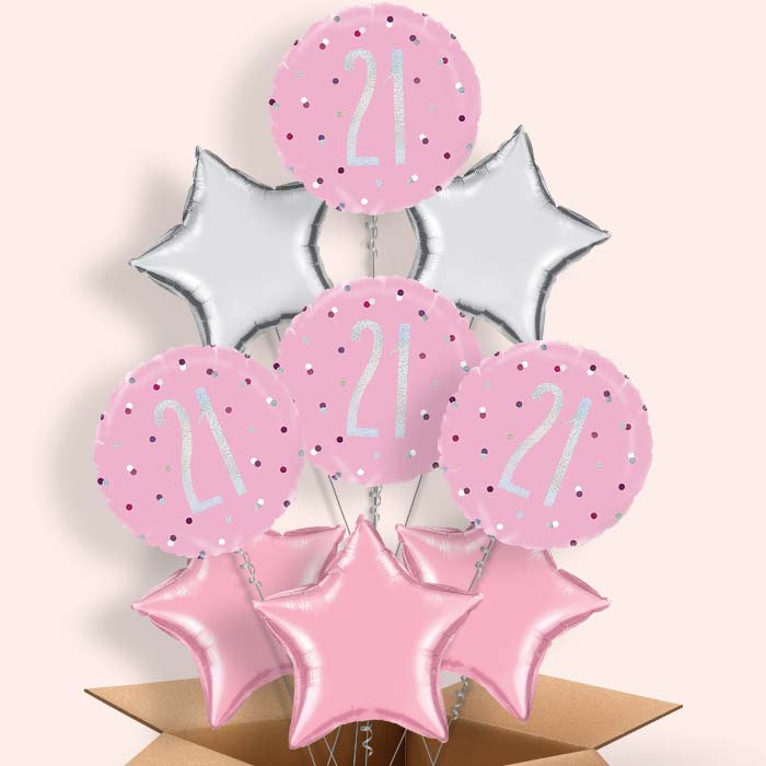 21st Balloons Delivered in a Box - Pink Silver - 9 Balloon | Small Indoor Plants