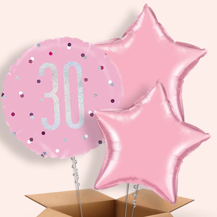 30th Balloon in a Box - Pink and Silver - 3 Balloon | Small Indoor Plants