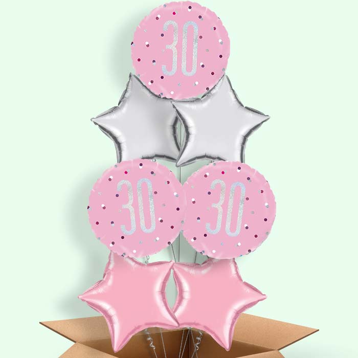 30th Balloon in a Box - Pink and Silver - 7 Balloon | Small Indoor Plants