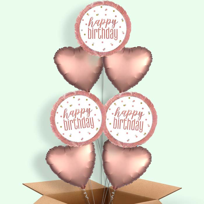 Rose Gold Holographic Happy Birthday  Balloon in a Box - 7 Balloon | Small Indoor Plants