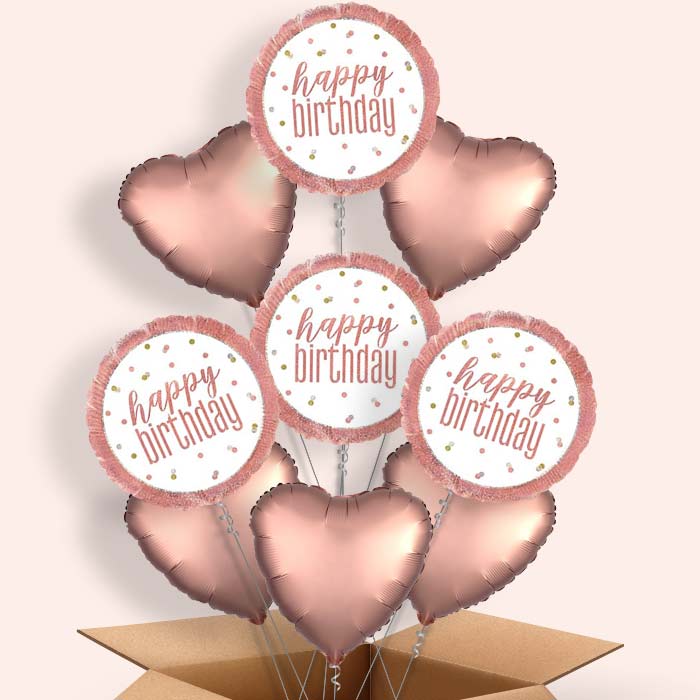 Rose Gold Holographic Happy Birthday  Balloon in a Box - 9 Balloon | Small Indoor Plants