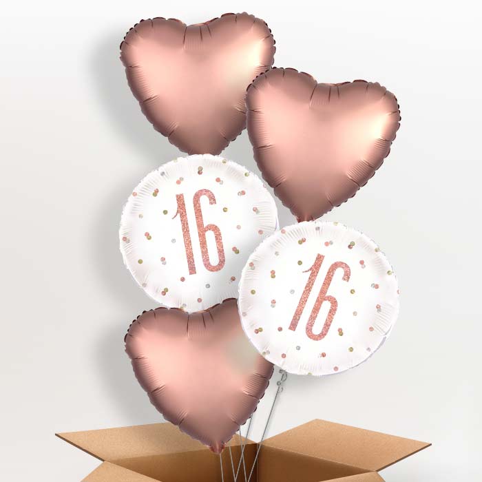Rose Gold 16th Birthday Balloon in a Box - 5 Balloon | Small Indoor Plants