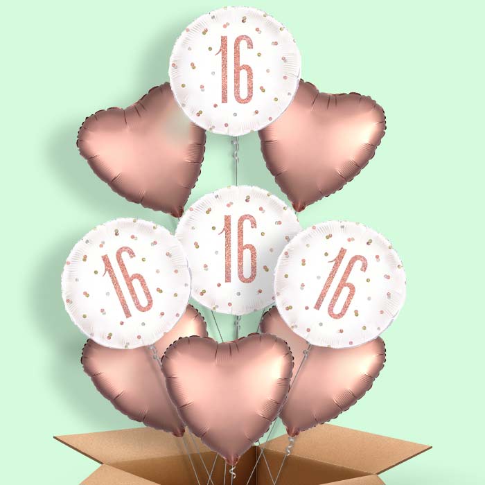 Rose Gold 16th Birthday Balloon in a Box - 9 Balloon | Small Indoor Plants