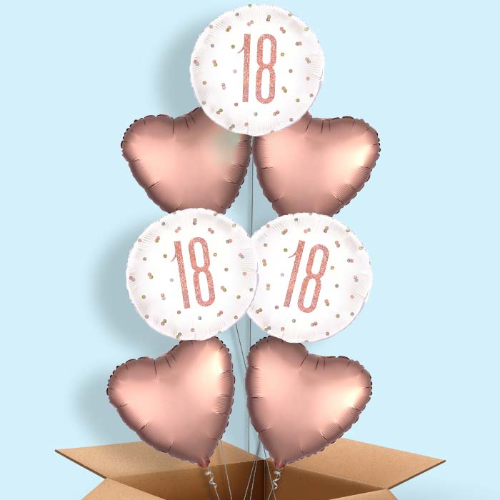 18th Rose Gold Balloons Delivered in a Box - 7 Balloon | Small Indoor Plants