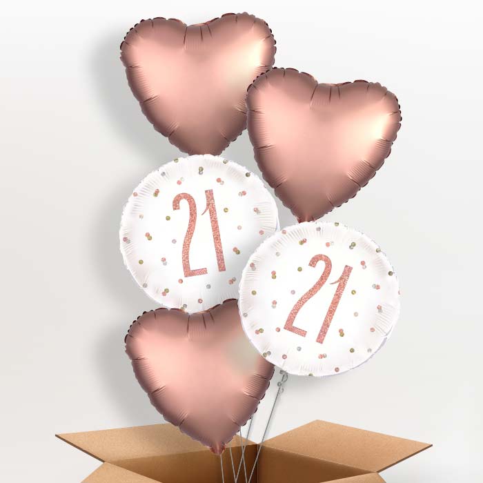 Rose Gold Holographic 21st Birthday  Balloon in a Box - 5 Balloon | Small Indoor Plants