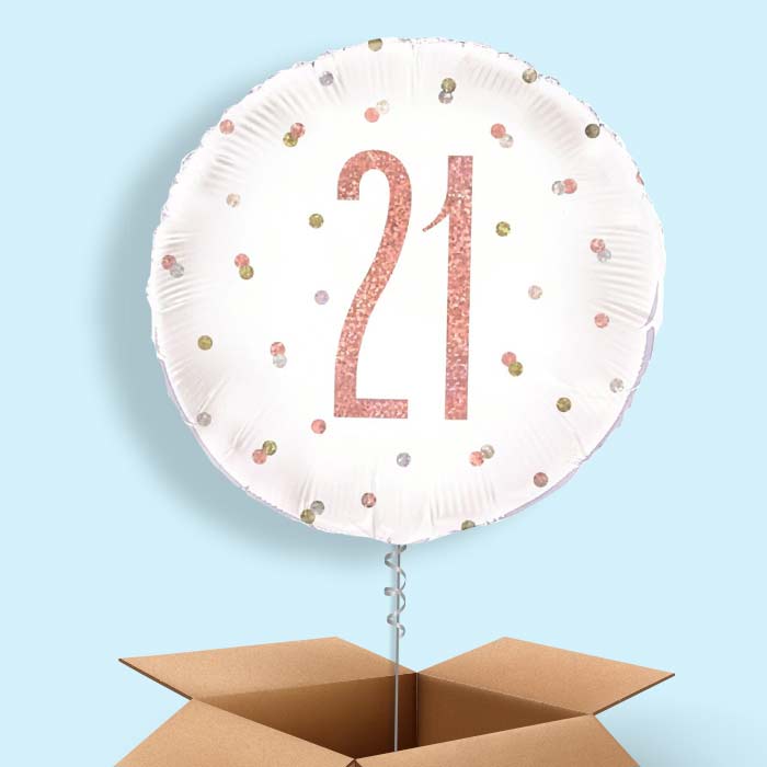 Rose Gold Holographic 21st Birthday  Balloon in a Box - 1 Balloon | Small Indoor Plants