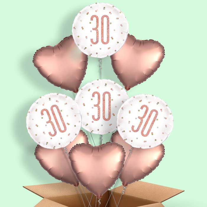 Rose Gold Holographic 30th Birthday  Balloon in a Box - 9 Balloon | Small Indoor Plants