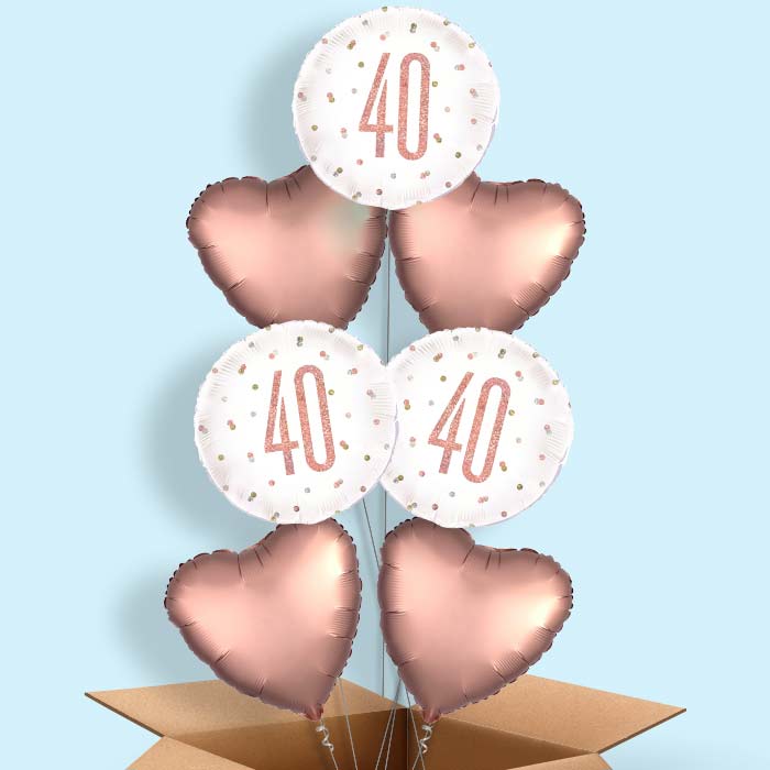 Rose Gold Holographic 40th Birthday  Balloon in a Box - 7 Balloon | Small Indoor Plants