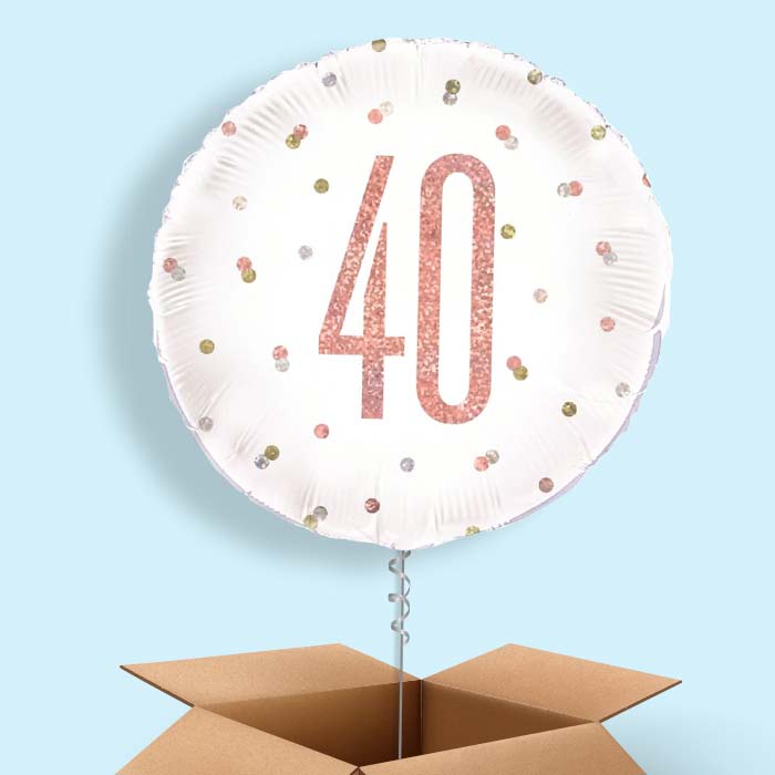 Rose Gold Holographic 40th Birthday  Balloon in a Box - 1 Balloon | Small Indoor Plants
