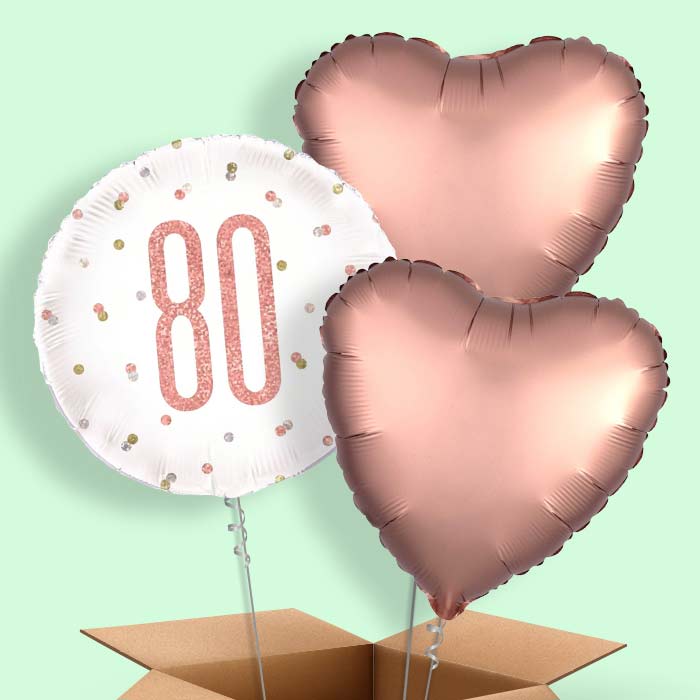 Rose Gold Holographic 80th Birthday Balloon in a Box - 3 Balloon | Small Indoor Plants