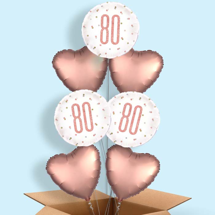Rose Gold Holographic 80th Birthday Balloon in a Box - 7 Balloon | Small Indoor Plants