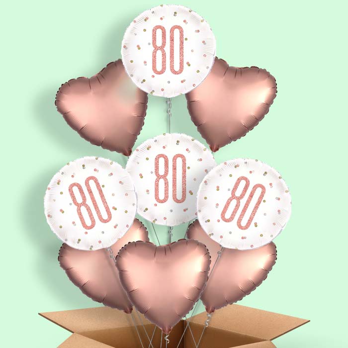 Rose Gold Holographic 80th Birthday Balloon in a Box - 9 Balloon | Small Indoor Plants