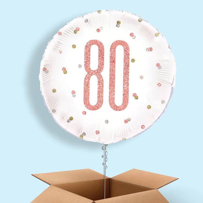 Rose Gold Holographic 80th Birthday Balloon in a Box - 1 Balloon | Small Indoor Plants