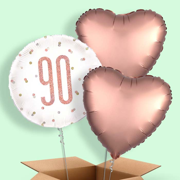 Rose Gold Holographic 90th Birthday Balloon in a Box - 3 Balloon | Small Indoor Plants