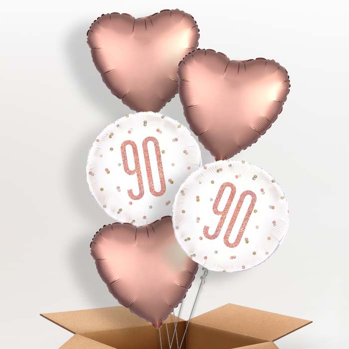 Rose Gold Holographic 90th Birthday Balloon in a Box - 5 Balloon | Small Indoor Plants