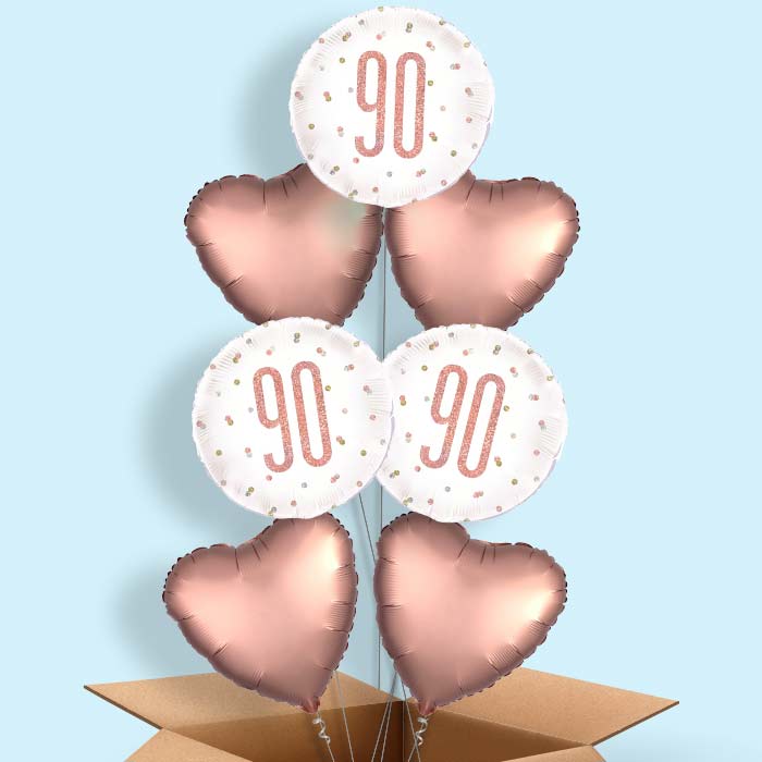 Rose Gold Holographic 90th Birthday Balloon in a Box - 7 Balloon | Small Indoor Plants