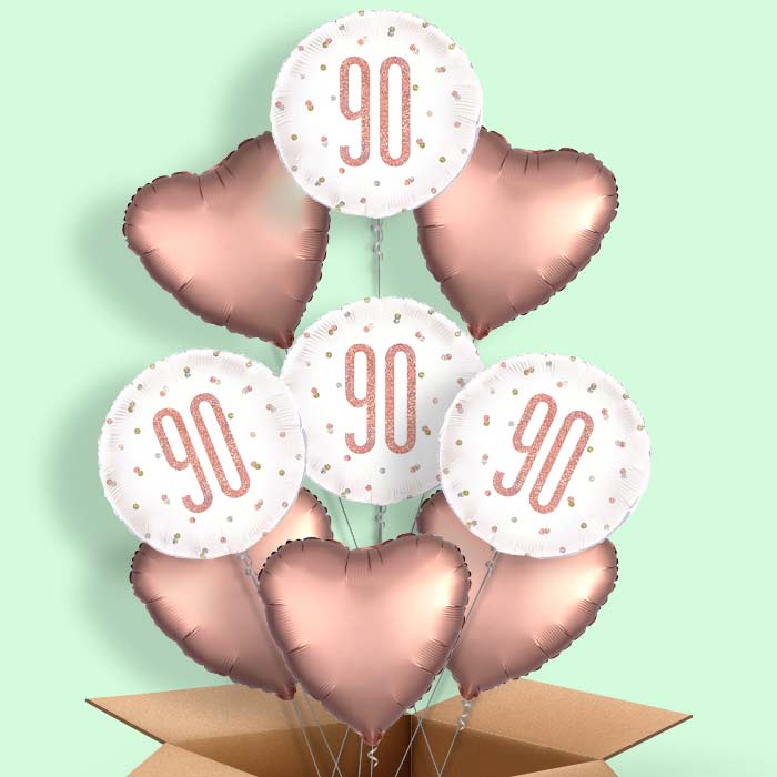 Rose Gold Holographic 90th Birthday Balloon in a Box - 9 Balloon | Small Indoor Plants