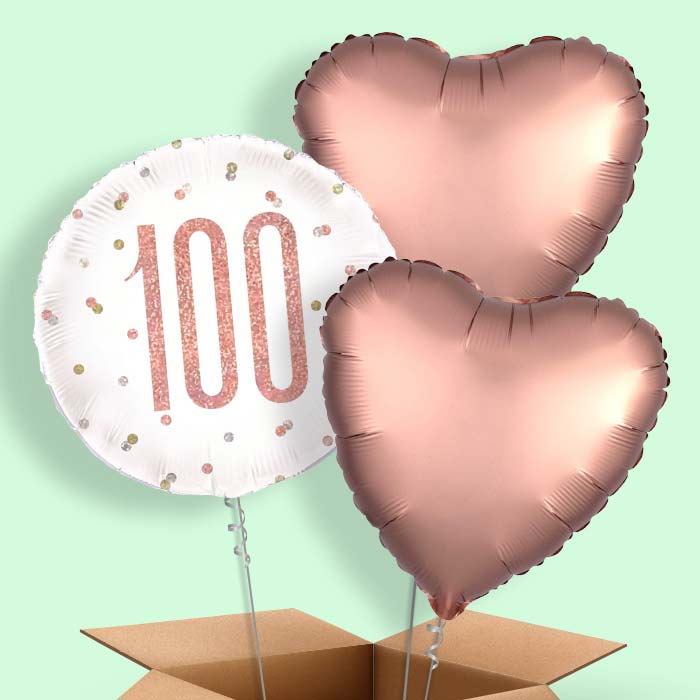 Rose Gold Holographic 100th Birthday Balloon in a Box - 3 Balloon | Small Indoor Plants