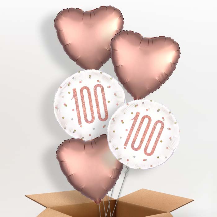 Rose Gold Holographic 100th Birthday Balloon in a Box - 5 Balloon | Small Indoor Plants