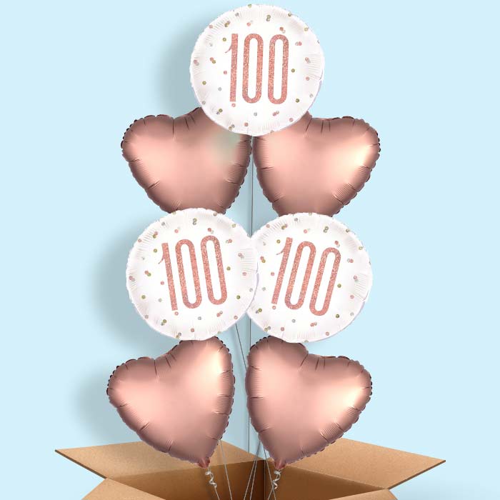 Rose Gold Holographic 100th Birthday Balloon in a Box - 7 Balloon | Small Indoor Plants